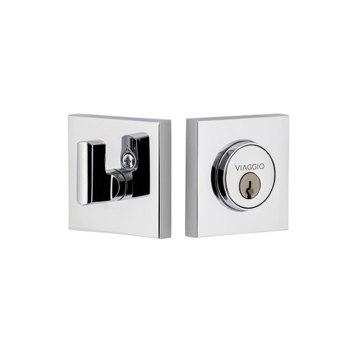 Viaggio Quadrato Rosette Single Cylinder Deadbolt in Bright Chrome - 628418-QADQAD-BC