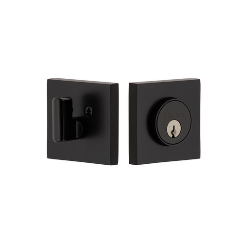 Viaggio Quadrato Rosette Single Cylinder Deadbolt in Satin Black - 628429-QADQAD-BK