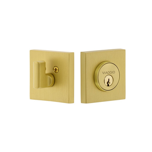 Viaggio Quadrato Rosette Single Cylinder Deadbolt in Satin Brass - 628430-QADQAD-SB