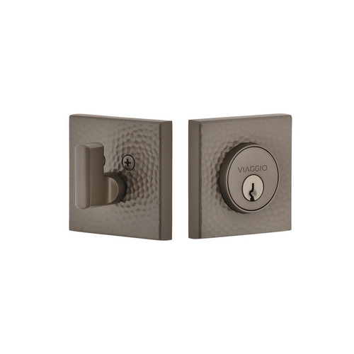 Viaggio Quadrato Hammered Rosette Single Cylinder Deadbolt in Titanium Gray - 628462-QADMHMQAD-TG