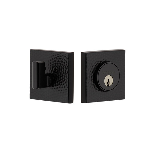 Viaggio Quadrato Hammered Rosette Single Cylinder Deadbolt in Satin Black - 628469-QADMHMQAD-BK