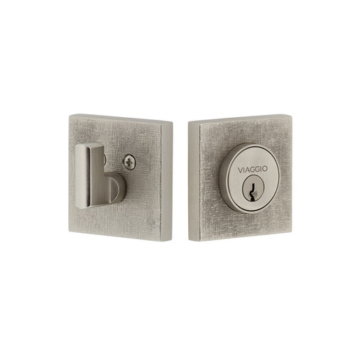 Viaggio Quadrato Linen Rosette Single Cylinder Deadbolt in Satin Nickel - 628481-QADMLNQAD-SN