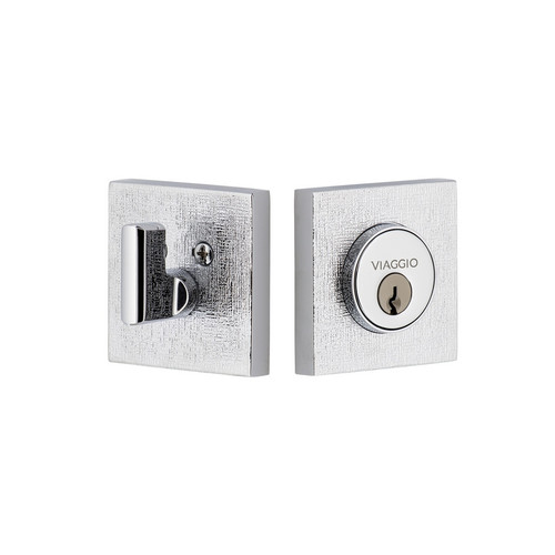 Viaggio Quadrato Linen Rosette Single Cylinder Deadbolt in Bright Chrome - 628488-QADMLNQAD-BC