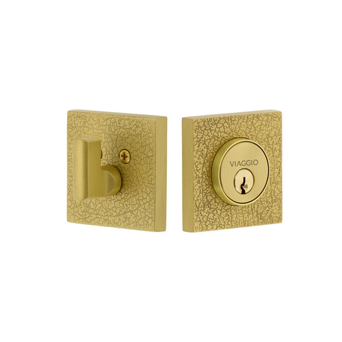 Viaggio Quadrato Leather Rosette Single Cylinder Deadbolt in Satin Brass - 628500-QADMLTQAD-SB