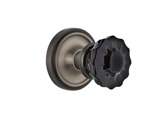 Nostalgic Warehouse - Classic Rosette Interior Mortise Crystal Black Glass Door Knob in Antique Pewter - CLACRB - 727453 - 2 1/4" Backset