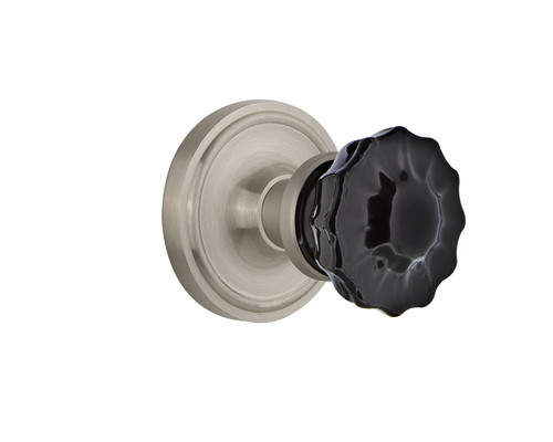 Nostalgic Warehouse - Classic Rosette Interior Mortise Crystal Black Glass Door Knob in Satin Nickel - CLACRB - 727457 - 2 1/4" Backset