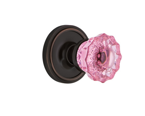 Nostalgic Warehouse - Classic Rosette Interior Mortise Crystal Pink Glass Door Knob in Timeless Bronze - CLACRP - 726082 - 2 1/4" Backset