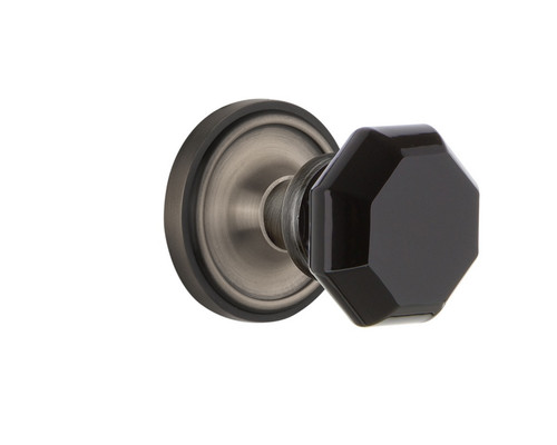 Nostalgic Warehouse - Classic Rosette Interior Mortise Waldorf Black Door Knob in Antique Pewter - CLAWAB - 726095 - 2 1/4" Backset