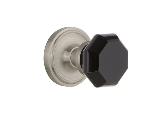 Nostalgic Warehouse - Classic Rosette Interior Mortise Waldorf Black Door Knob in Satin Nickel - CLAWAB - 726111 - 2 1/4" Backset