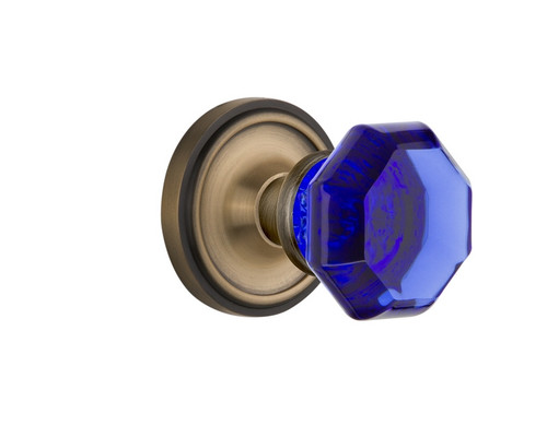 Nostalgic Warehouse - Classic Rosette Interior Mortise Waldorf Cobalt Door Knob in Antique Brass - CLAWAC - 726088 - 2 1/4" Backset