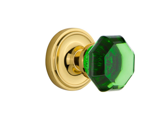 Nostalgic Warehouse - Classic Rosette Interior Mortise Waldorf Emerald Door Knob in Polished Brass - CLAWAE - 726106 - 2 1/4" Backset