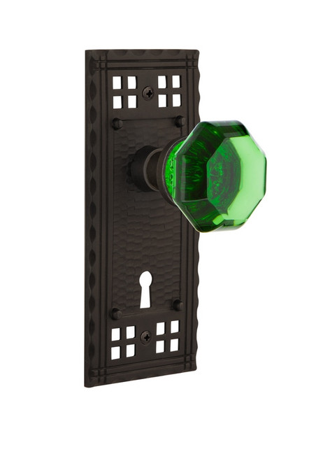 Nostalgic Warehouse - Craftsman Plate Interior Mortise Waldorf Emerald Door Knob in Oil-Rubbed Bronze - CRAWAE - 726145 - 2 1/4" Backset