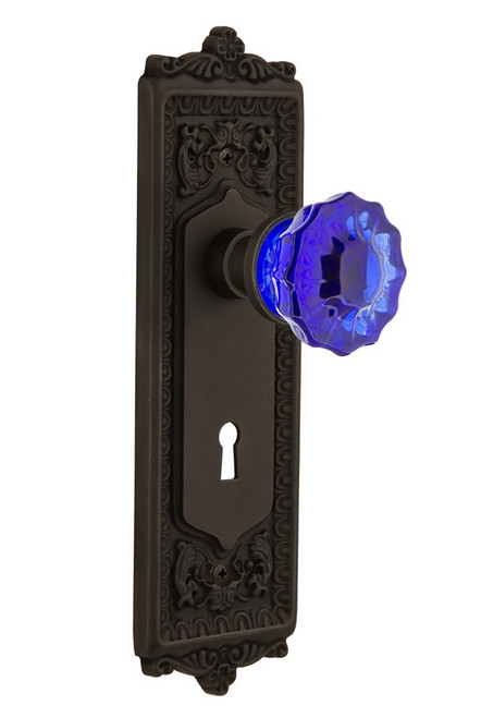 Nostalgic Warehouse - Egg & Dart Plate Interior Mortise Crystal Cobalt Glass Door Knob in Oil-Rubbed Bronze - EADCRC - 726218 - 2 1/4" Backset