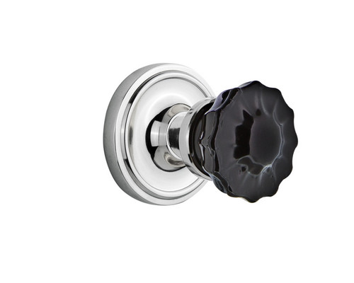 Nostalgic Warehouse - Classic Rosette Privacy Crystal Black Glass Door Knob in Bright Chrome - CLACRB - 727174 - 2 3/8" Backset