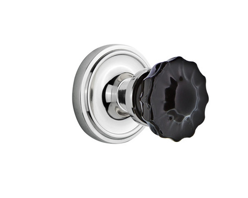 Nostalgic Warehouse - Classic Rosette Privacy Crystal Black Glass Door Knob in Bright Chrome - CLACRB - 727177 - 2 3/4" Backset