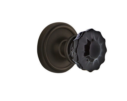 Nostalgic Warehouse - Classic Rosette Privacy Crystal Black Glass Door Knob in Oil-Rubbed Bronze - CLACRB - 727178 - 2 3/4" Backset