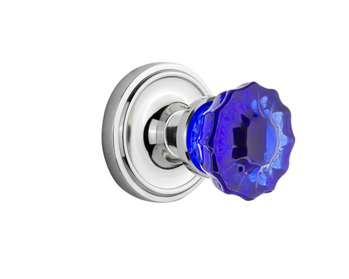 Nostalgic Warehouse - Classic Rosette Privacy Crystal Cobalt Glass Door Knob in Bright Chrome - CLACRC - 724090 - 2 3/4" Backset