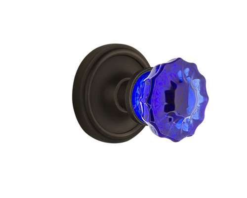 Nostalgic Warehouse - Classic Rosette Privacy Crystal Cobalt Glass Door Knob in Oil-Rubbed Bronze - CLACRC - 724093 - 2 3/4" Backset
