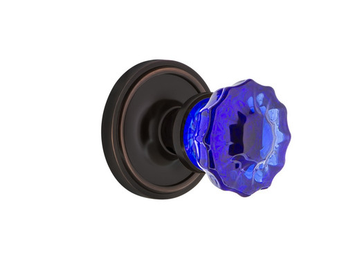 Nostalgic Warehouse - Classic Rosette Privacy Crystal Cobalt Glass Door Knob in Timeless Bronze - CLACRC - 724102 - 2 3/4" Backset