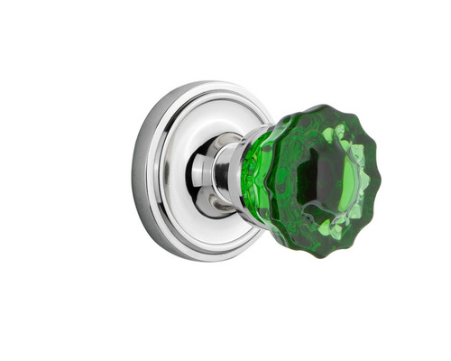 Nostalgic Warehouse - Classic Rosette Passage Crystal Emerald Glass Door Knob in Bright Chrome - CLACRE - 720155 - 2 3/8" Backset