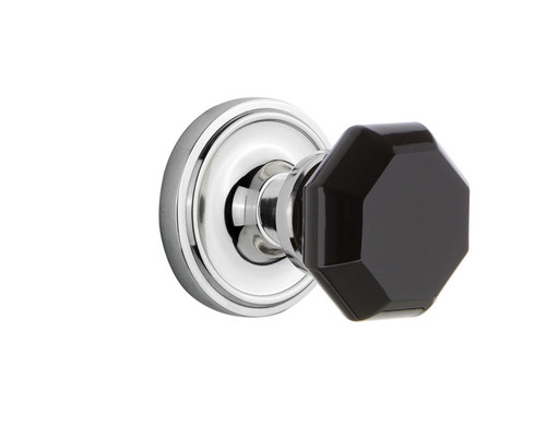Nostalgic Warehouse - Classic Rosette Passage Waldorf Black Door Knob in Bright Chrome - CLAWAB - 720209 - 2 3/8" Backset