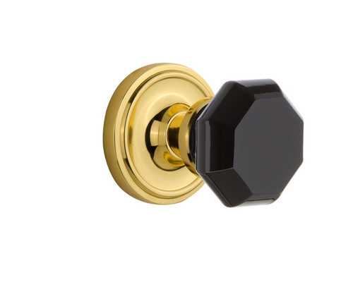 Nostalgic Warehouse - Classic Rosette Passage Waldorf Black Door Knob in Polished Brass - CLAWAB - 720229 - 2 3/4" Backset