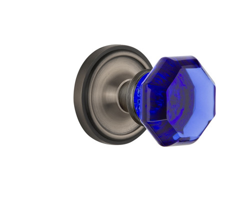 Nostalgic Warehouse - Classic Rosette Passage Waldorf Cobalt Door Knob in Antique Pewter - CLAWAC - 720214 - 2 3/4" Backset