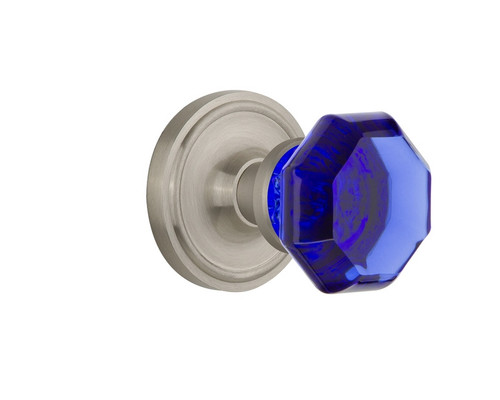 Nostalgic Warehouse - Classic Rosette Passage Waldorf Cobalt Door Knob in Satin Nickel - CLAWAC - 720254 - 2 3/8" Backset