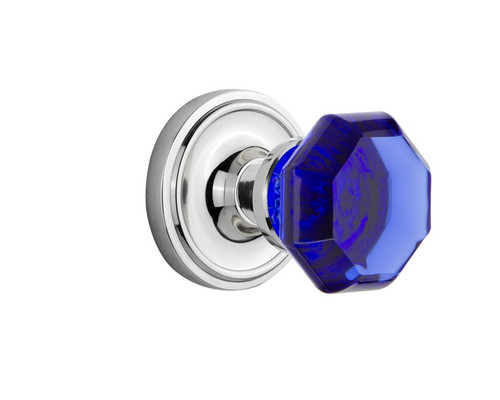 Nostalgic Warehouse - Classic Rosette Privacy Waldorf Cobalt Door Knob in Bright Chrome - CLAWAC - 724130 - 2 3/8" Backset