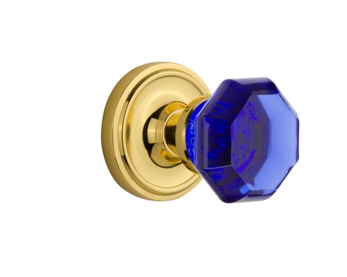 Nostalgic Warehouse - Classic Rosette Privacy Waldorf Cobalt Door Knob in Polished Brass - CLAWAC - 724170 - 2 3/8" Backset