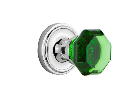 Nostalgic Warehouse - Classic Rosette Passage Waldorf Emerald Door Knob in Bright Chrome - CLAWAE - 720208 - 2 3/8" Backset