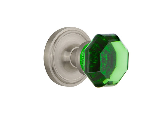 Nostalgic Warehouse - Classic Rosette Privacy Waldorf Emerald Door Knob in Satin Nickel - CLAWAE - 724176 - 2 3/8" Backset