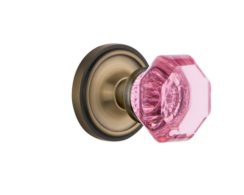 Nostalgic Warehouse - Classic Rosette Passage Waldorf Pink Door Knob in Antique Brass - CLAWAP - 720199 - 2 3/8" Backset