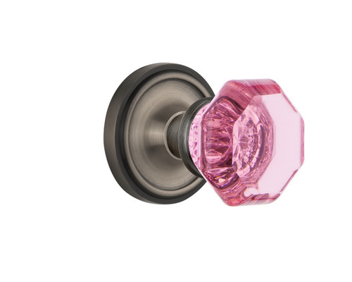 Nostalgic Warehouse - Classic Rosette Privacy Waldorf Pink Door Knob in Antique Pewter - CLAWAP - 724127 - 2 3/8" Backset