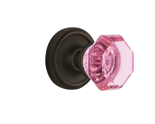 Nostalgic Warehouse - Classic Rosette Privacy Waldorf Pink Door Knob in Oil-Rubbed Bronze - CLAWAP - 724167 - 2 3/8" Backset