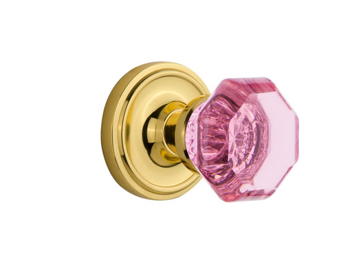 Nostalgic Warehouse - Classic Rosette Privacy Waldorf Pink Door Knob in Polished Brass - CLAWAP - 724171 - 2 3/8" Backset