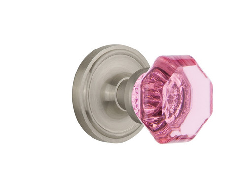 Nostalgic Warehouse - Classic Rosette Privacy Waldorf Pink Door Knob in Satin Nickel - CLAWAP - 724155 - 2 3/4" Backset