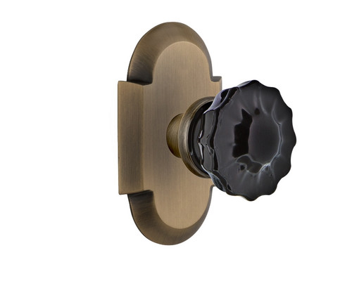 Nostalgic Warehouse - Cottage Plate Passage Crystal Black Glass Door Knob in Antique Brass - COTCRB - 726631 - 2 3/4" Backset