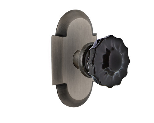Nostalgic Warehouse - Cottage Plate Privacy Crystal Black Glass Door Knob in Antique Pewter - COTCRB - 727192 - 2 3/4" Backset