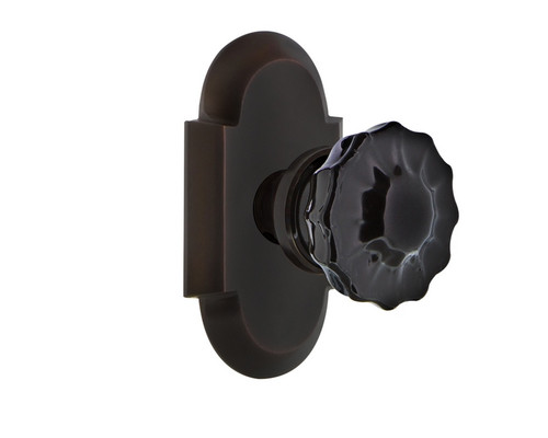 Nostalgic Warehouse - Cottage Plate Privacy Crystal Black Glass Door Knob in Timeless Bronze - COTCRB - 727197 - 2 3/4" Backset
