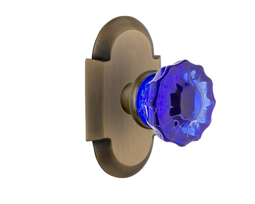 Nostalgic Warehouse - Cottage Plate Passage Crystal Cobalt Glass Door Knob in Antique Brass - COTCRC - 720267 - 2 3/8" Backset