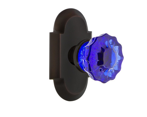 Nostalgic Warehouse - Cottage Plate Passage Crystal Cobalt Glass Door Knob in Timeless Bronze - COTCRC - 720306 - 2 3/8" Backset