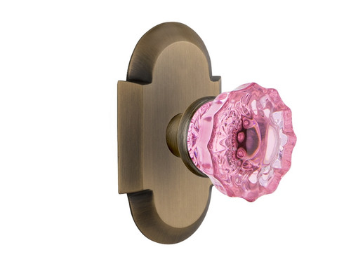 Nostalgic Warehouse - Cottage Plate Privacy Crystal Pink Glass Door Knob in Antique Brass - COTCRP - 724195 - 2 3/4" Backset