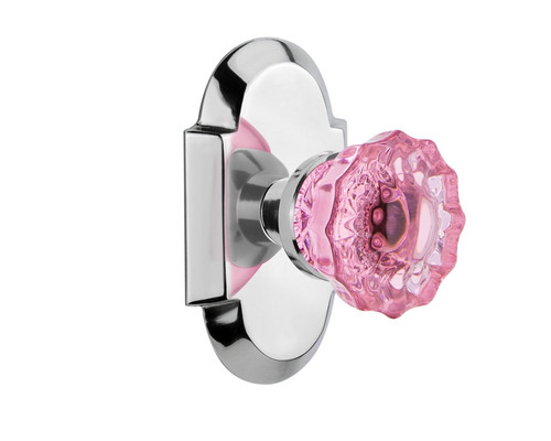 Nostalgic Warehouse - Cottage Plate Privacy Crystal Pink Glass Door Knob in Bright Chrome - COTCRP - 724192 - 2 3/8" Backset