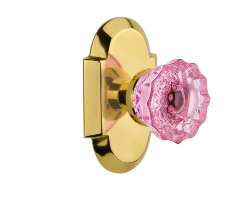 Nostalgic Warehouse - Cottage Plate Privacy Crystal Pink Glass Door Knob in Polished Brass - COTCRP - 724207 - 2 3/4" Backset