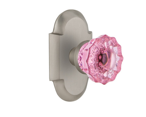 Nostalgic Warehouse - Cottage Plate Privacy Crystal Pink Glass Door Knob in Satin Nickel - COTCRP - 724210 - 2 3/4" Backset