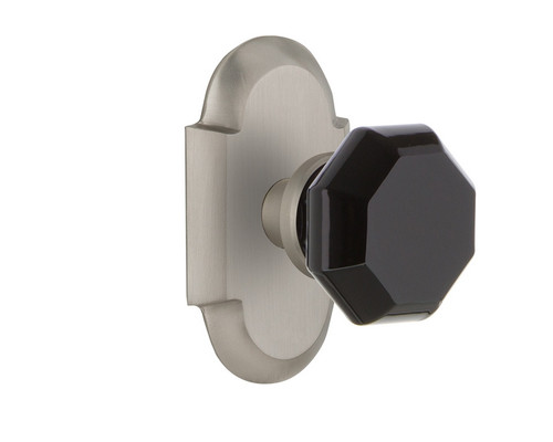 Nostalgic Warehouse - Cottage Plate Passage Waldorf Black Door Knob in Satin Nickel - COTWAB - 720359 - 2 3/8" Backset