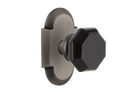 Nostalgic Warehouse - Cottage Plate Privacy Waldorf Black Door Knob in Antique Pewter - COTWAB - 724247 - 2 3/4" Backset