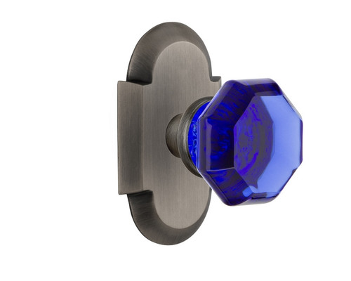 Nostalgic Warehouse - Cottage Plate Privacy Waldorf Cobalt Door Knob in Antique Pewter - COTWAC - 724244 - 2 3/4" Backset