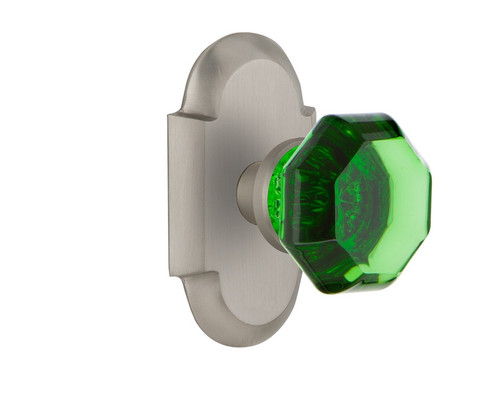 Nostalgic Warehouse - Cottage Plate Privacy Waldorf Emerald Door Knob in Satin Nickel - COTWAE - 724262 - 2 3/4" Backset